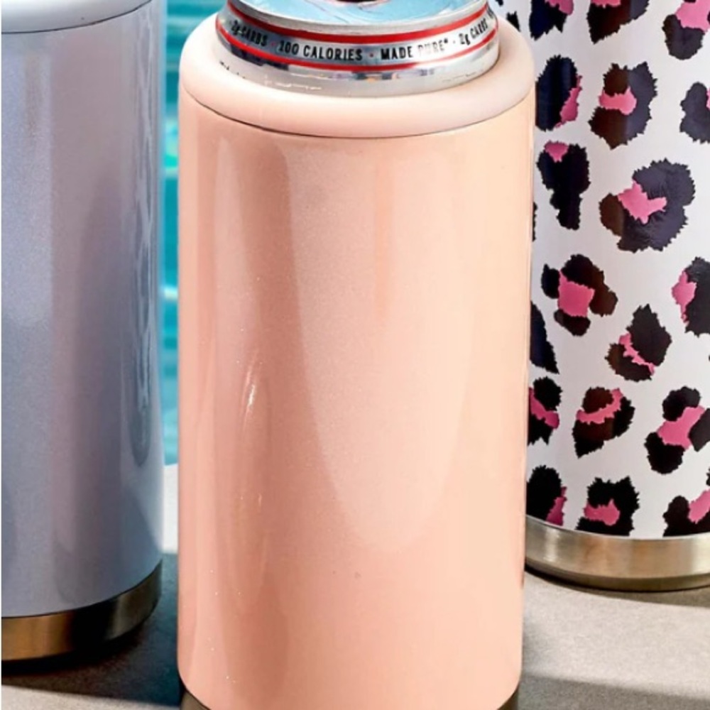 1 Soft Pink Glitter Maars Skinny Slim Can Cooler New in Box holds 12 oz can